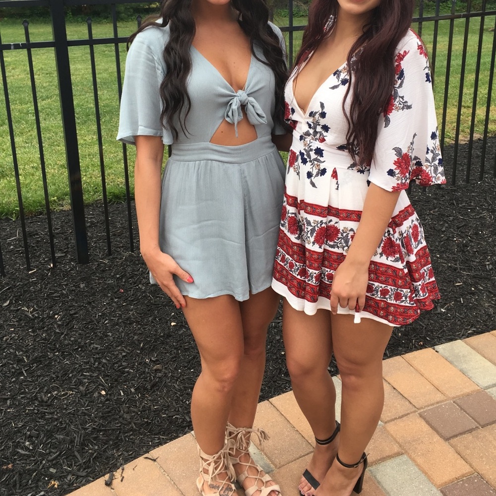 Blue tie front romper pac sun teal short sleeve